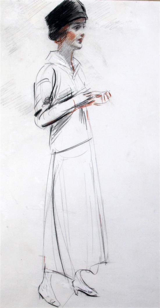 Paul Cesar Helleu (French, 1859-1927) Jeune Femme Debout, 29 x 17in.